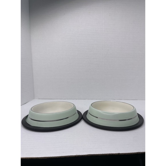 2pc Stainless Steel Non-Slip Rubber Bottom‎ Small Dog Pet Food Water Bowl Set - Picture 1 of 10
